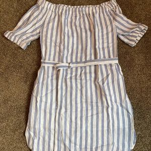 Michael Kors Striped Linen Off the Shoulder Dress SZ M